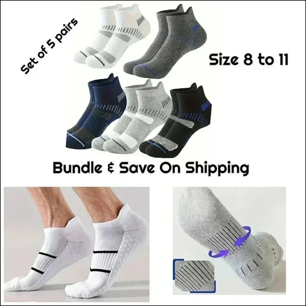Socks Men Athletic 5 Pairs Cotton Low Cut Socks 8/11 New